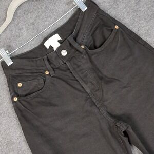 HM Womens High Rise Straight Leg Jeans Black Denim Size 2 Slim Hip 5-Pocket
